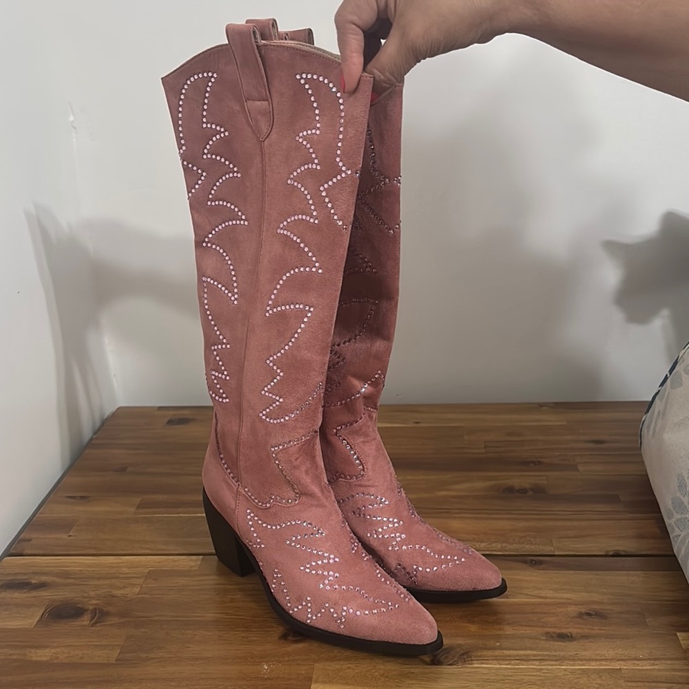 Pink Suede Women's Cowboy Boots